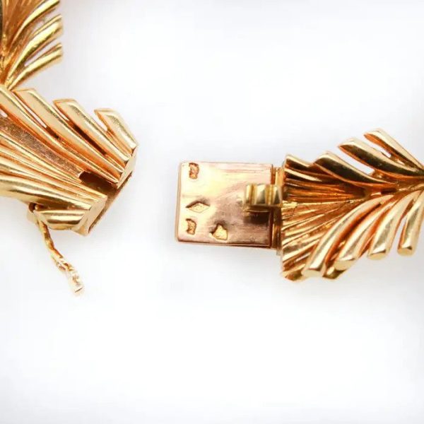 Vintage 1950s Van Cleef Arpels Diamond Set Gold Palm Leaf Feather Link Necklace