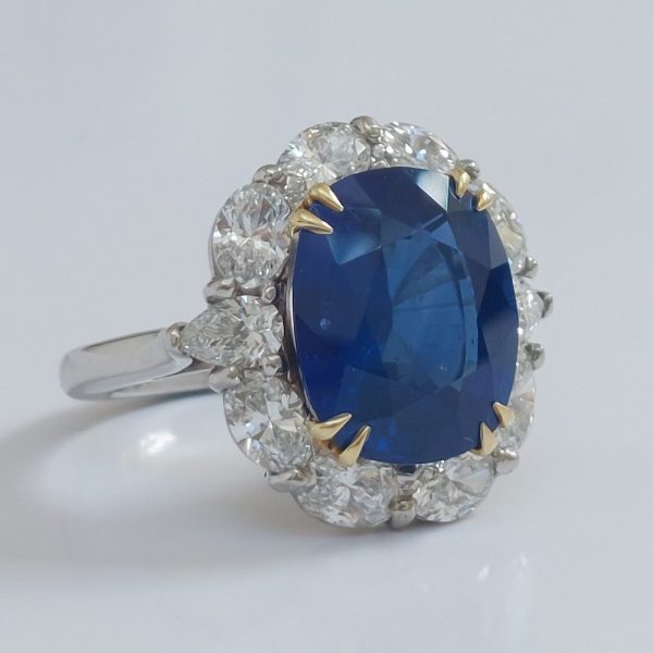 9.04ct Cushion Sapphire and Diamond Cluster Ring