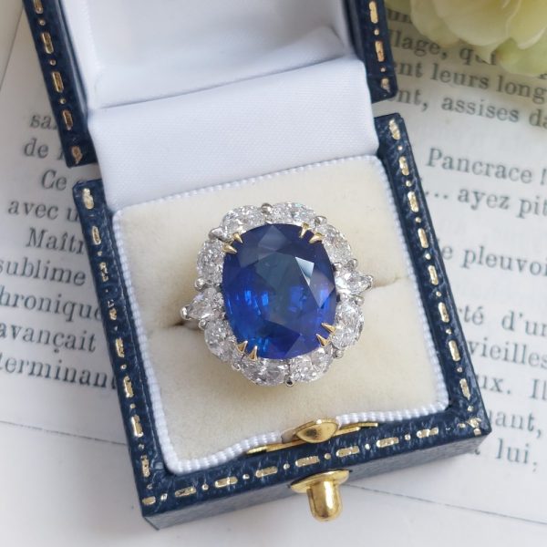 9.04ct Cushion Sapphire and Diamond Cluster Ring