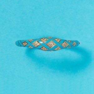 Victorian Antique Blue Enamel and Diamond Bangle Bracelet