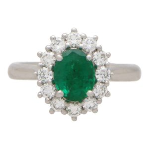 1.35ct Oval Emerald and Diamond Cluster Engagement Ring