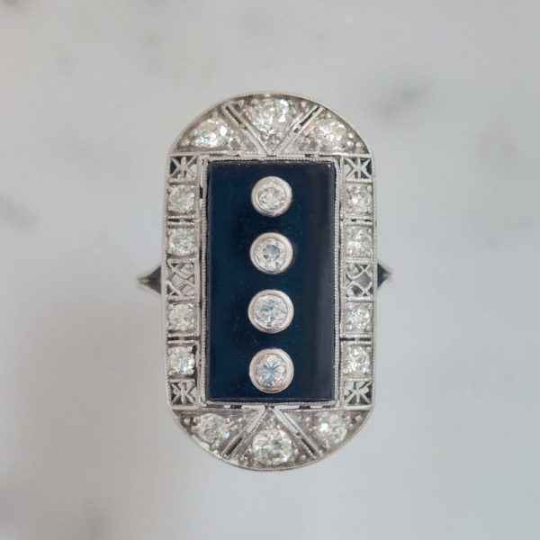 Antique Art Deco Onyx and Diamond Tablet Ring