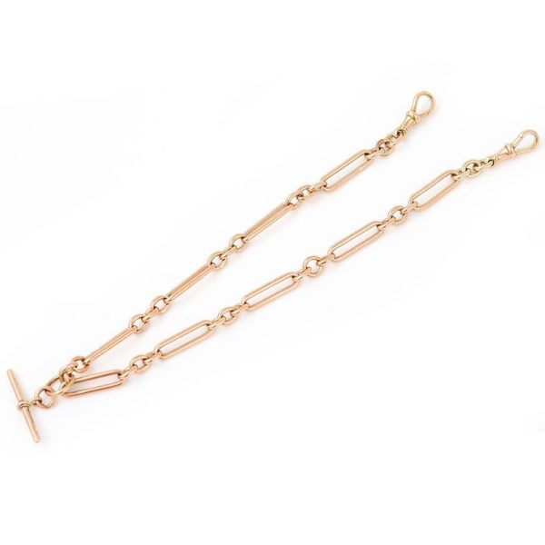 Antique 9ct Rose Gold Trombone Link Albert Chain Necklace