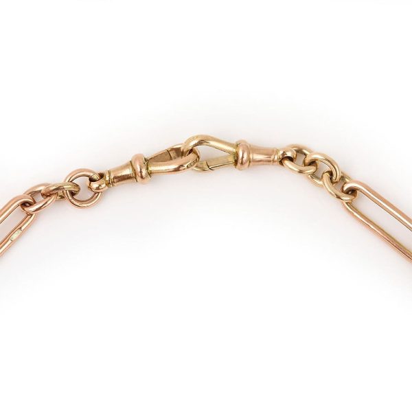 Antique 9ct Rose Gold Trombone Link Albert Chain Necklace