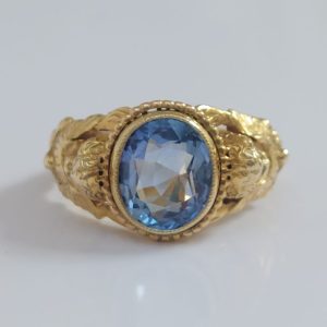 Antique Victorian Sapphire and Gold Cherub Ring, 3.73cts