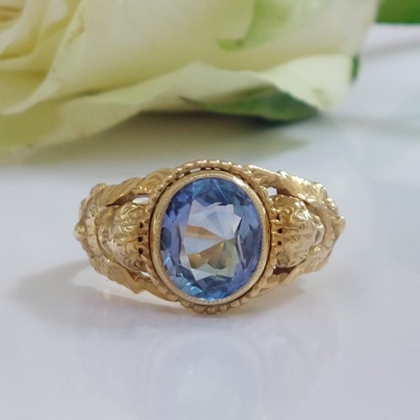 Antique Victorian Sapphire and Gold Chrub Ring, 3.73cts