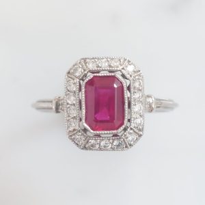 Art Deco Style Ruby and Diamond Cluster Ring, 1.20ct