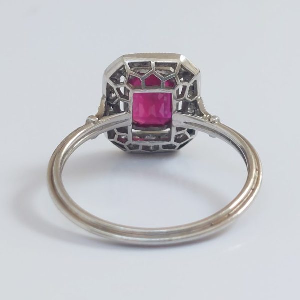 Art Deco Style Ruby and Diamond Cluster Ring, 1.20ct