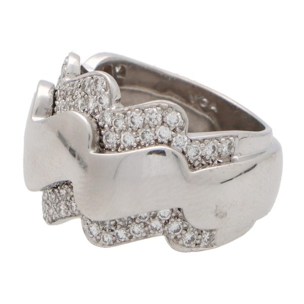 Vintage Van Cleef and Arpels Diamond Set Wave Dress Ring in 18ct White Gold