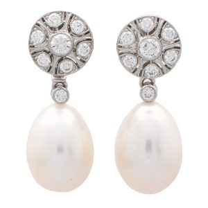 Convertible Pearl and Diamond Drop Stud Earrings