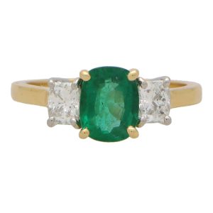 1.25ct Cushion Emerald and Diamond Trilogy Engagement Ring