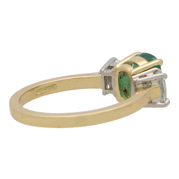 1.25ct Cushion Cut Emerald and Diamond Three Stone Engagement Ring