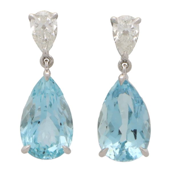 9.66ct Pear Cut Aquamarine and Diamond Drop Earrings in Platinum with GIA Certificates