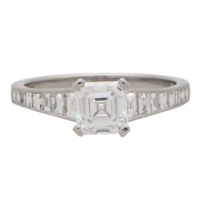 GIA Certified 0.95ct E VS1 Asscher Cut Diamond Engagement Ring in Platinum with Baguette Shoulders