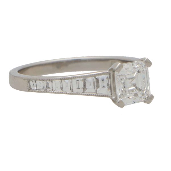 GIA Certified 0.95ct E VS1 Asscher Cut Diamond Engagement Ring in Platinum with Baguette Shoulders