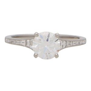 GIA Certified 1ct Diamond Solitaire Engagement Ring with Baguette Shoulders
