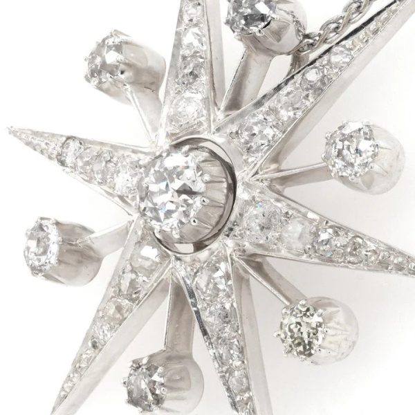 Diamond Set Star Pendant Necklace, central diamond 1.55 carats