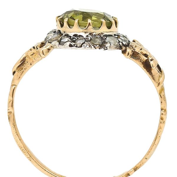 Antique Peridot and Rose Cut Diamond Cluster Engagement Ring