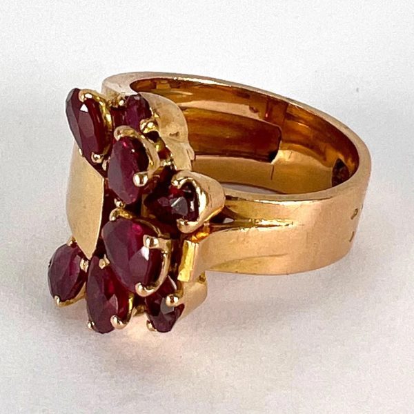 French Retro Ruby and Gold Buckle Ring