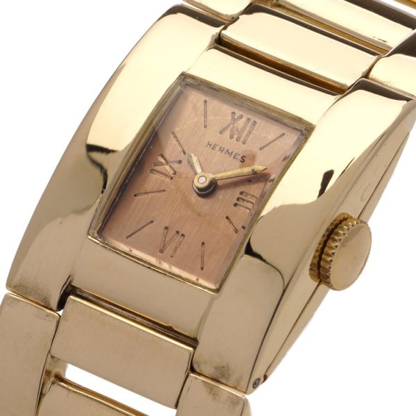 Ladies Hermes Retro Tank Style 18ct Yellow Gold Watch