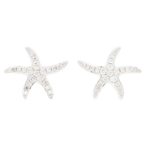 Diamond Starfish Stud Earrings in White Gold