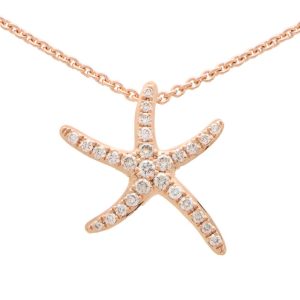 Diamond Starfish Pendant Necklace in Rose Gold