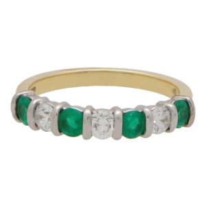 Emerald and Diamond Seven Stone Half Eternity Ring
