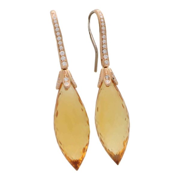 10cts Briolette Cut Citrine and Diamond Drop Earrings
