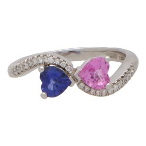 Contemporary Blue and Pink Sapphire Toi-Et-Moi Crossover Ring