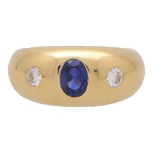 Vintage Bvlgari Sapphire and Diamond Set Gold Gypsy Ring