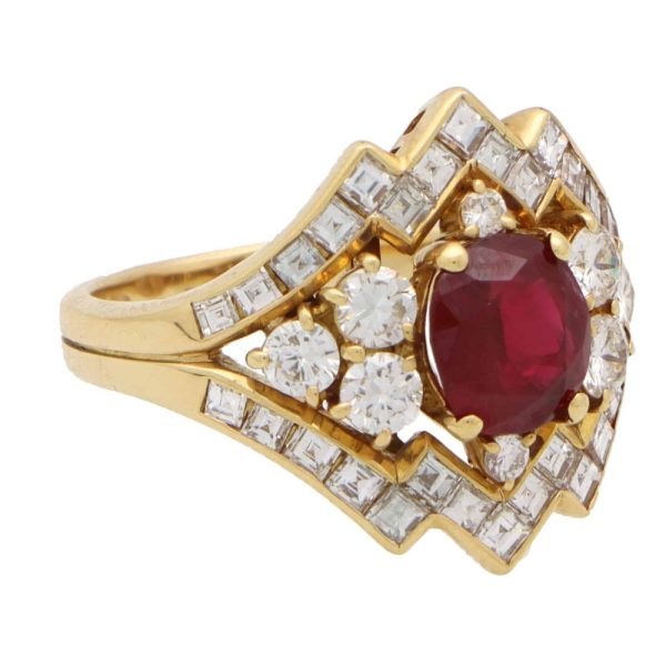 Vintage Piaget Ruby and Diamond Cluster Dress Ring in 18ct Yellow Gold