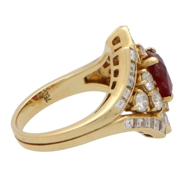 Vintage Piaget Ruby and Diamond Cluster Dress Ring in 18ct Yellow Gold