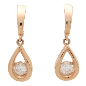 Modern Pair of Diamond Tear Drop Rose Gold Earrings
