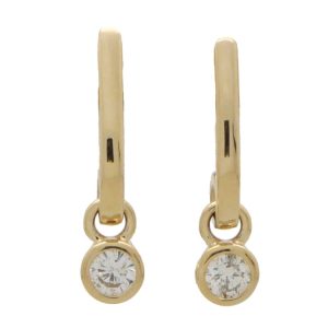Contemporary Diamond Drop Half Hoop Earrings in Yellow Gold