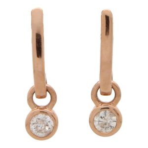 Diamond Solitaire Drop Half Hoop Earrings in Rose Gold