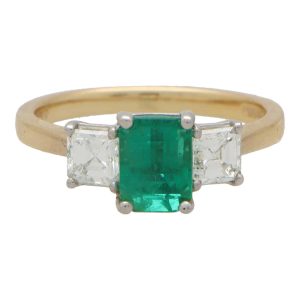 Emerald Cut Emerald and Asscher Cut Diamond Trilogy Ring