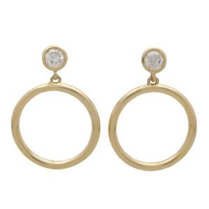 Contemporary Diamond Set Gold Circle Hoop Drop Earrings