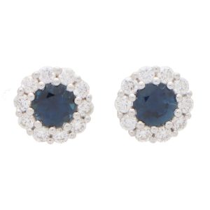 Sapphire and Diamond Cluster Stud Earrings, 0.61 carats