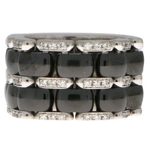 Vintage Chanel Wide Diamond and Black Ceramic Wide Band Ring in 18ct White Gold
