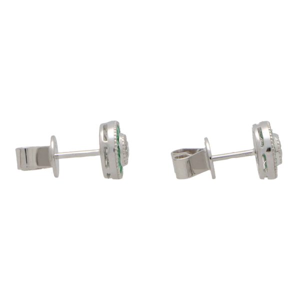 Emerald and Diamond Target Cluster Stud Earrings