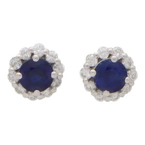 Sapphire and Diamond Cluster Stud Earrings, 1.39 carats