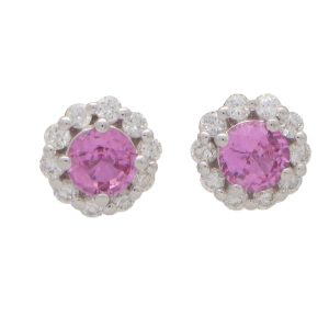 Pink Sapphire and Diamond Floral Cluster Earrings