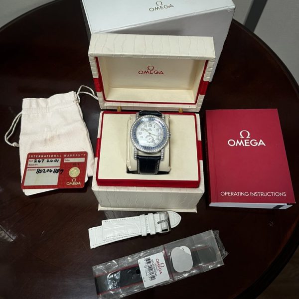 Omega Aquarella Sapphire and Diamond Set Watch with Box and Papers