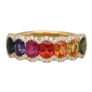 Rainbow Sapphire and Diamond Half Eternity Ring
