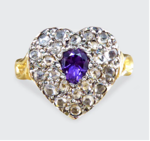 Victorian Style Amethyst and Rose Cut Diamond Heart Ring