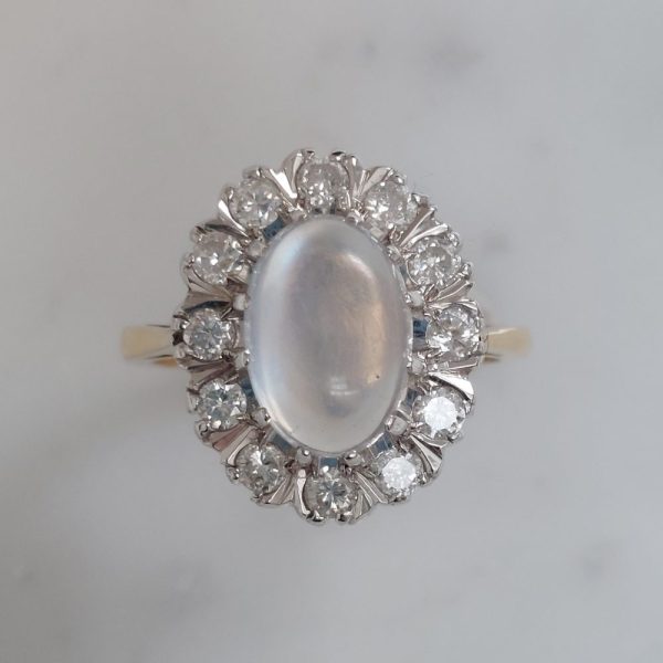Vintage Moonstone and Diamond Cluster Ring