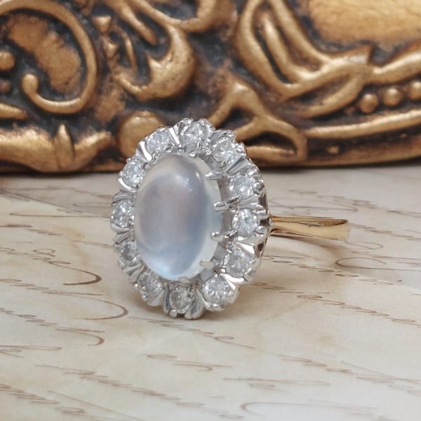 Vintage Moonstone and Diamond Cluster Ring
