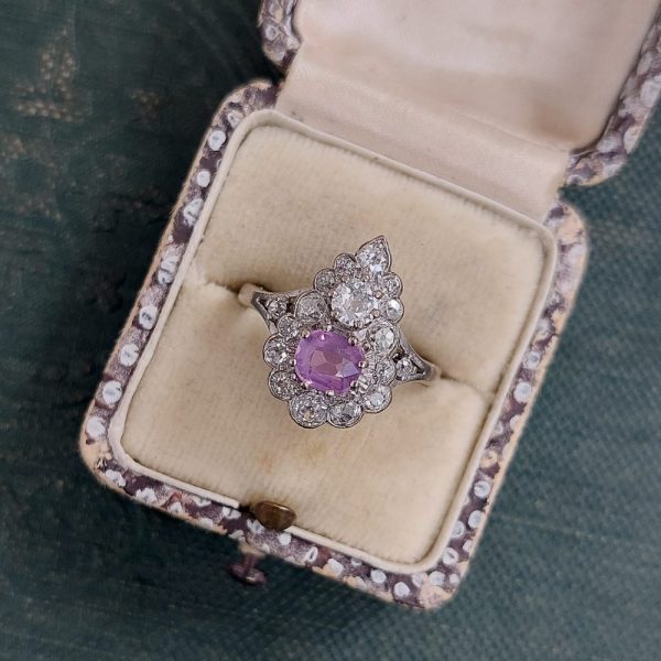 Vintage Pink Sapphire and Old Cut Diamond Ring