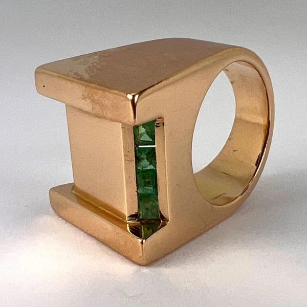 Vintage Retro Marin Paris Emerald Set Gold Tank Ring