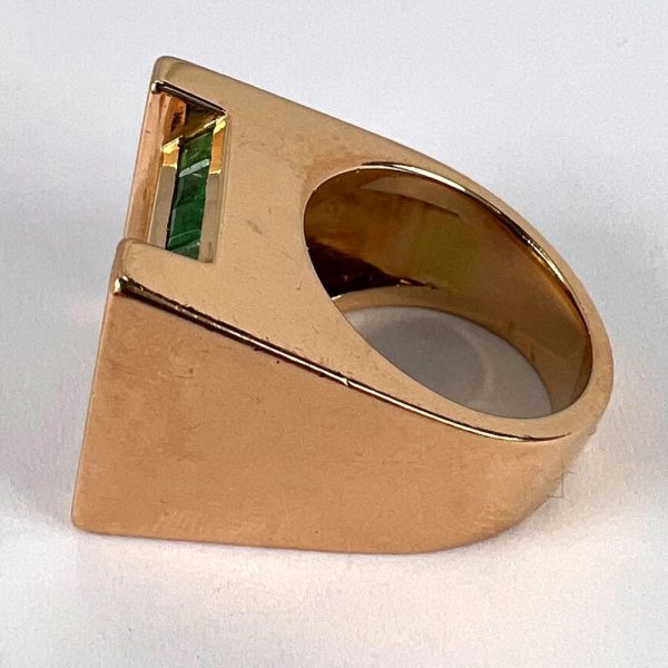 Vintage Retro Marin Paris Emerald Set Gold Tank Ring